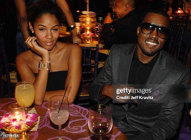Alexis Phifer and rapper Kanye West attend HBO after party for the 59th Primetime Emmy Awards at The Pacific Design Center on September 16, 2007 in...