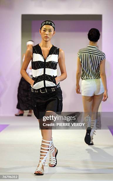 Models present creations of Chinese company Lapargay during the China Textile And Apparel Trade Fair , the 17 September 2007 in Le Bourget, northern...