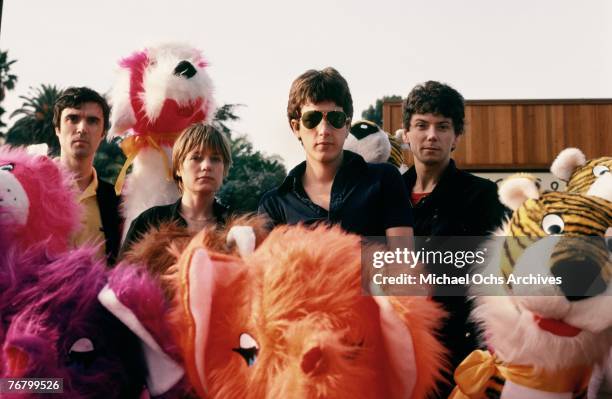 David Byrne, Tina Weymouth, Chris Frantz, and Jerry Harrison of the Talking Heads pose for a protriat in December 1977 in Hollywood, California.