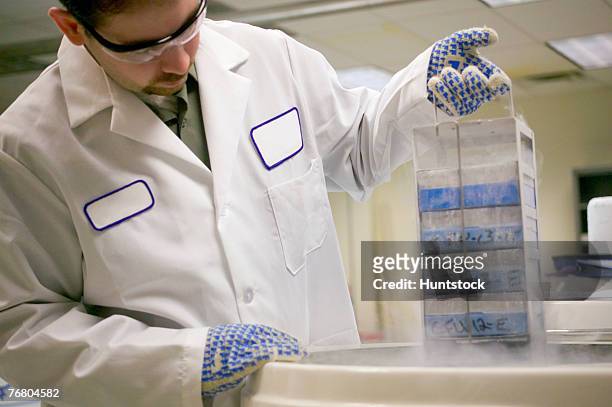cryogenics technician in lab - dry ice box stock pictures, royalty-free photos & images