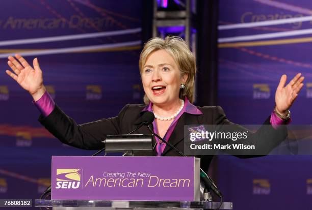 Presidential hopeful U.S. Sen. Hillary Clinton speaks during an Service Employees International Union Conference September 17, 2007 in Washington,...