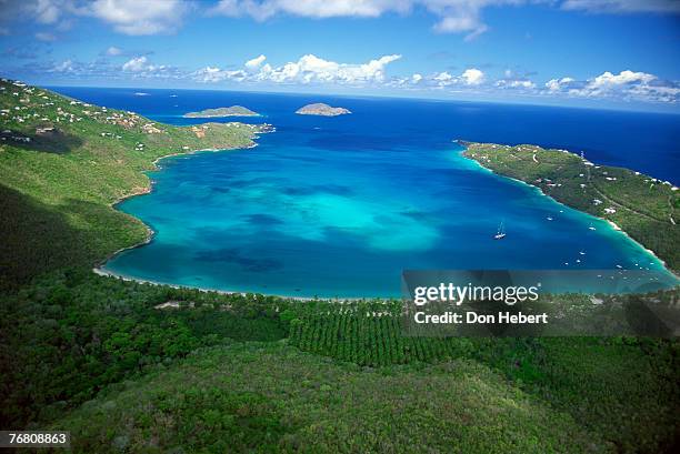 aerial view of bay - magens bay stock pictures, royalty-free photos & images