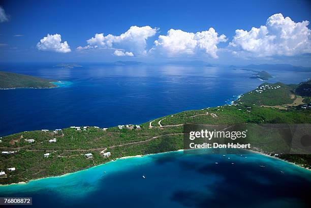 aerial view of coastline - magens bay stock pictures, royalty-free photos & images