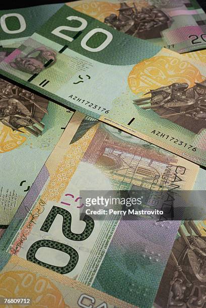 canadian twenty dollar bank notes - 20 dollar canadian bill stockfoto's en -beelden
