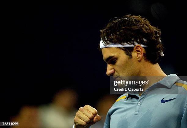 Switzerland's Roger Federer in action during his first round match against David Nalbandian at the Tennis Masters Cup in Shanghai, China on November...
