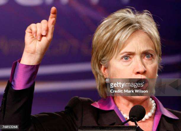 Presidential hopeful U.S. Sen. Hillary Clinton speaks during a Service Employees International Union Conference September 17, 2007 in Washington, DC....
