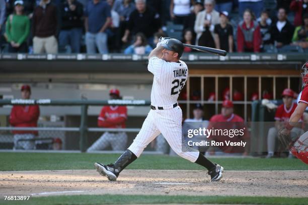 Jim Thome of the Chicago White Sox hits his 500th career home run, a walk off home run winning the game, off of Dustin Moseley during the game...