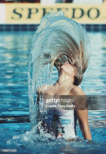 Alexandra Worisch of Austria competes in the Women's Solo Synchronized swimming event on 7 September 1981 during the European Aquatics Championships...