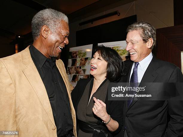 Actor Morgan Freeman, anchorwoman Connie Chung and Maury Povich attend the New York special screening of "Feast of Love" at Dolby 88 Screening Room...