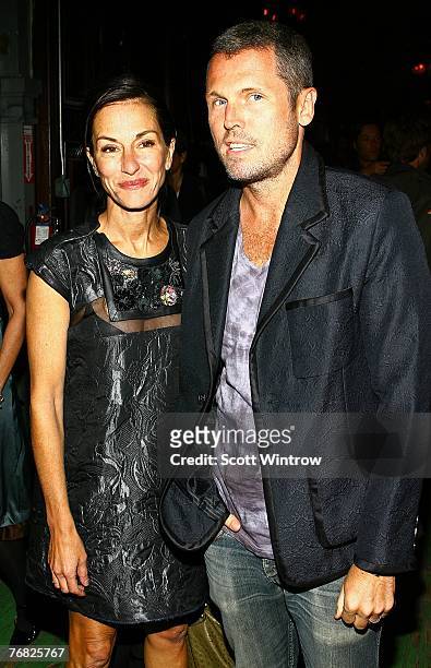 Fashion designer Cynthia Rowley and Bill Powers attend "Greeting Card" by artist Aaron Young at the Park Avenue Armory on September 17, 2007 in New...