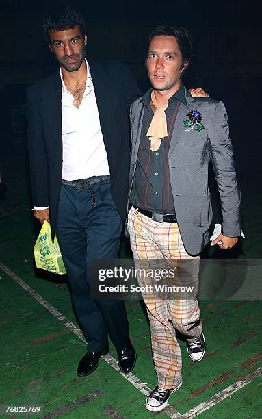 Musician Rufus Wainwright and Jorn Weisbrodt attend "Greeting Card" by artist Aaron Young at the Park Avenue Armory September 17, 2007 in New York...