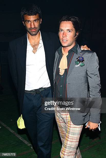 Musician Rufus Wainwright and Jorn Weisbrodt attend "Greeting Card" by artist Aaron Young at the Park Avenue Armory September 17, 2007 in New York...