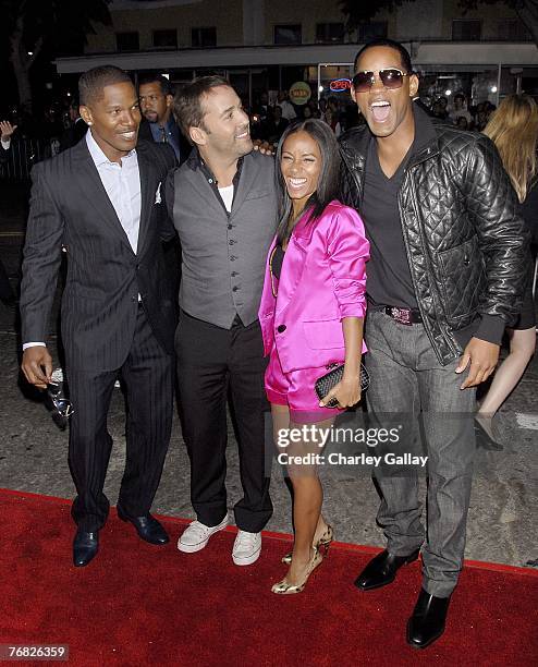 Actors Jamie Foxx, Jeremy Piven, Jada Pinkett Smith, and Will Smith pose at the premiere of Universal Pictures' 'The Kingdom' at Mann's Village...