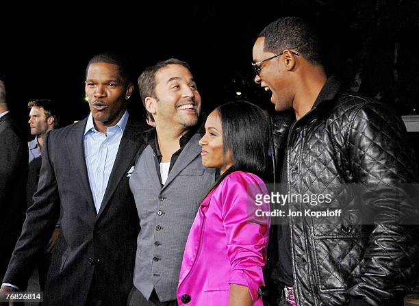 Actor Jame Foxx, actor Jeremy Piven, actress Jada Pinkett Smith and actor Will Smith arrive at the Los Angeles Premiere "The Kingdom" at the Mann...