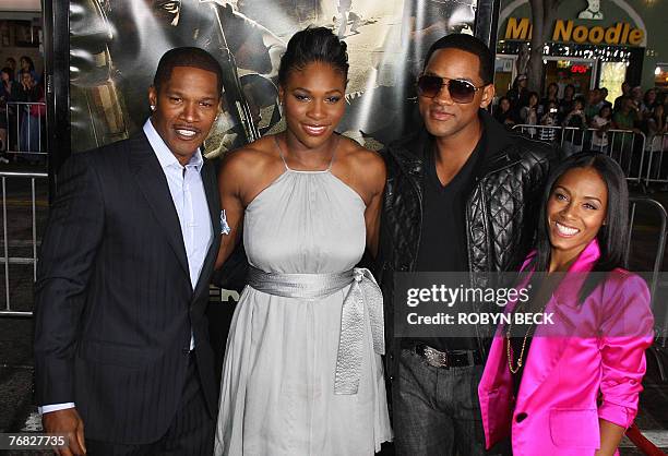 Jamie Foxx , Serena Williams , Will Smith and Jada Pinkett Smith arrive for the world premiere of "The Kingdom" 17 September 2007 at Mann's Village...