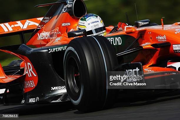 Adrian Sutil of Germany and Spyker F1 drives during the Belgian Formula One Grand Prix at the Circuit of Spa Francorchamps on September 16, 2007 in...