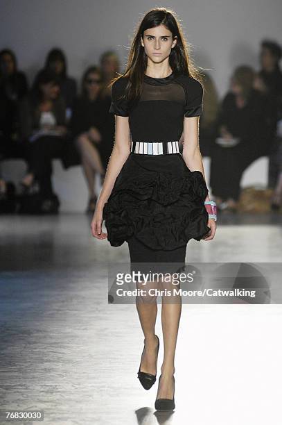 Model walks down the catwalk during the Jonathan Saunders Spring/Summer 2008 catwalk show during London Fashion Week 2007 September 17, 2007 in...