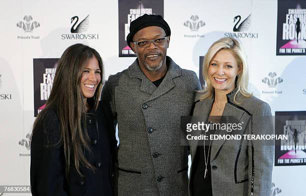 Actor Samuel L. Jackson with Elizabeth Saltzman Walker , Fashion Director of Vanity Fair and Nadia Swarovski attend a photocall in central London, 13...