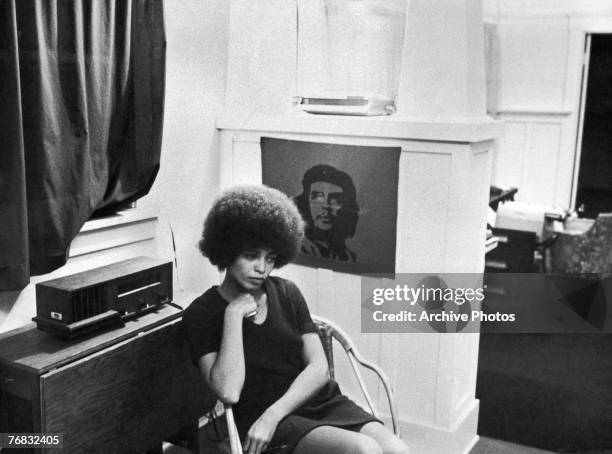 American activist Angela Davis, shortly after she was fired from her post as philosophy professor at UCLA due to her membership of the Communist...