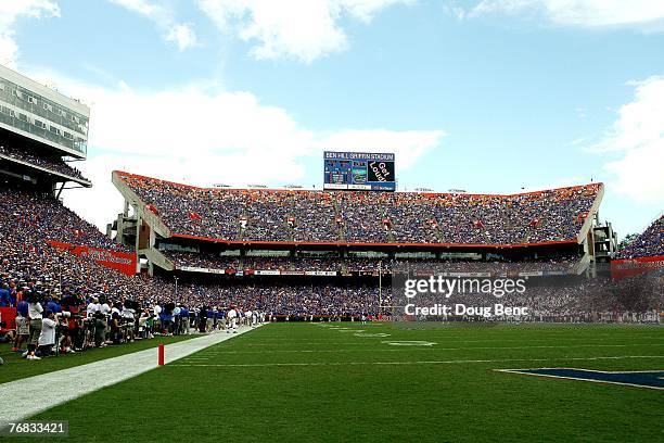 View from the end-zone as the Tennessee Volunteers take on the Florida Gators at Ben Hill Griffin Stadium on September 15, 2007 in Gainesville,...