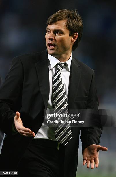 Besiktas Head Coach Ertugrul Saglam makes a point during the UEFA Champions League Group A match between Marseille and Besiktas at the Stade...
