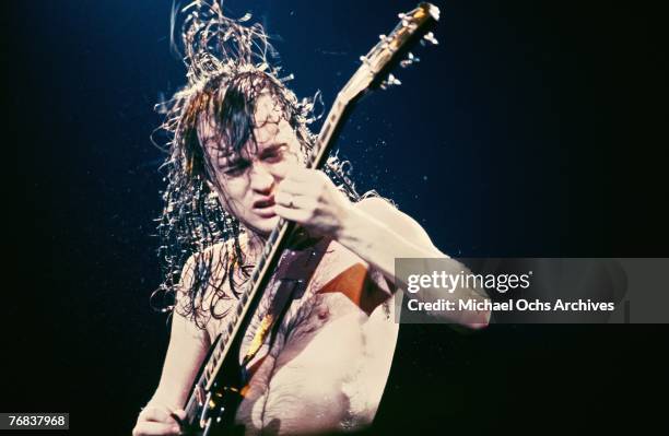 Guitarist Angus Young of AC/DC shreds a solo during a concert on October 18 at the Forum in Inglewood, California.