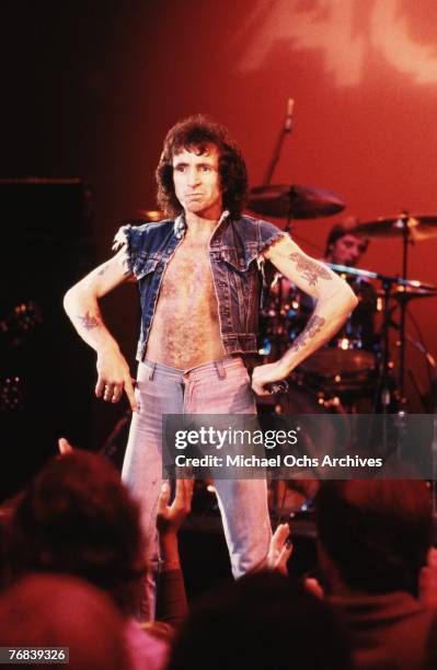 Singer Bon Scott of AC/DC strikes a pose circa 1977 in Hollywood, California.