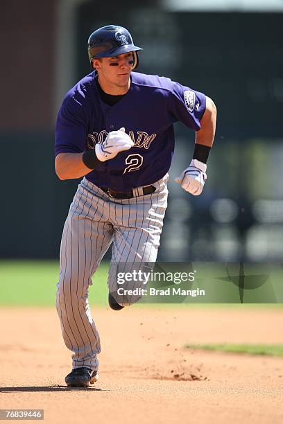 Troy Tulowitzki of the Colorado Rockies runs during the game against the San Francisco Giants at AT&T Park in San Francisco, California on August 29,...