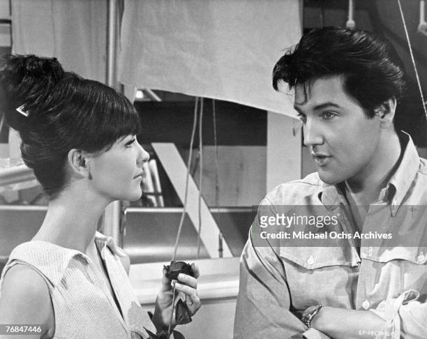 Singer Elvis Presley and Shelley Fabares in 'Clambake', United Artists, 1967.