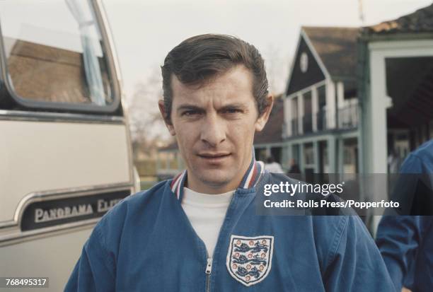 English professional footballer and midfielder with Tottenham Hotspur Football Club, Alan Mullery pictured attending a training session with the...