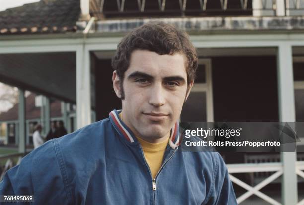 English professional footballer and goalkeeper with Leicester City Football Club, Peter Shilton pictured attending a training session with the...