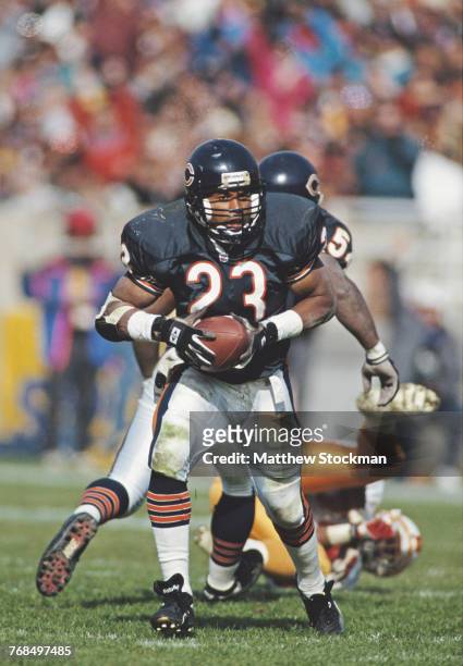 Shaun Gayle, Strong Safety for the Chicago Bears runs the ball during the National Football Conference Central game against the Tampa Bay Buccaneers...