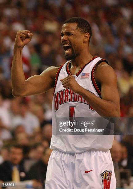 Byron Mouton of the University of Maryland Terrapins celebrates during the men's NCAA National Championship game against the Indiana University...