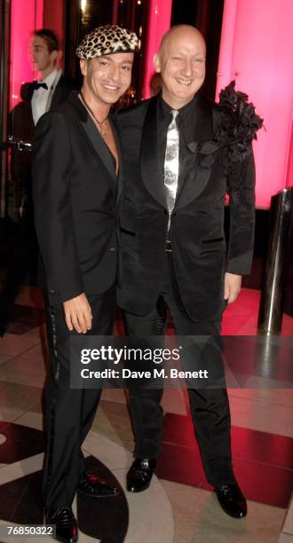 Designer John Galliano and Stephen Jones attends The Golden Age Of Couture VIP Gala at the Victoria & Albert Museum September 18, 2007 in London,...