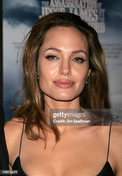 Actress Angelina Jolie arrives at "The Assassination of Jesse James by the Coward Robert Ford" Premiere at the Ziegfeld Theater on September 18, 2007...