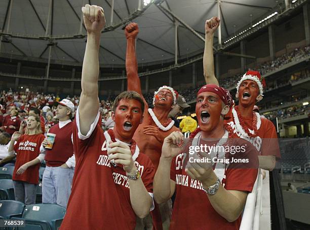 Indiana University Hoosier fans cheer their team on during the semifinal round of the NCAA Men's Final Four game against the Oklahoma University...