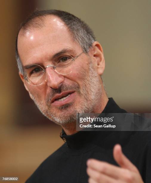Apple head Steve Jobs speaks at a press conference to announce that T-Mobile will be the partner for selling the iPhone in Germany September 19, 2007...