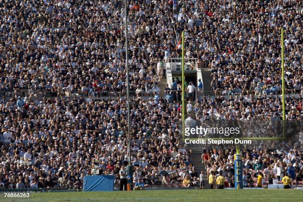 General view of the stands taken during the game between the UCLA Bruins and the BYU Cougars on September 8, 2007 at the Rose Bowl in Pasadena,...