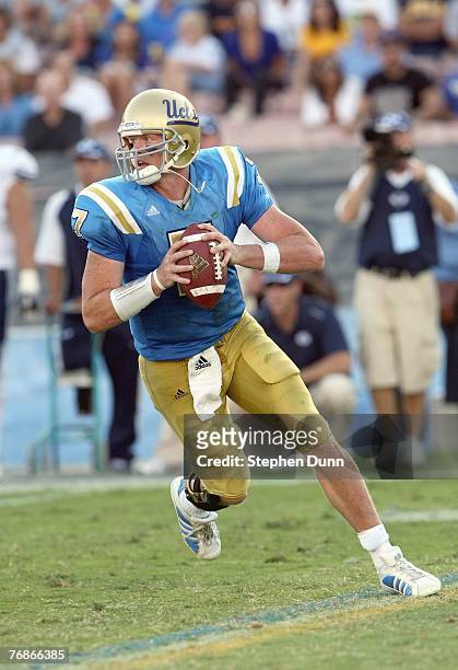 Quarterback Ben Olson of the UCLA Bruins passes the ball against the BYU Cougars on September 8, 2007 at the Rose Bowl in Pasadena, California. UCLA...
