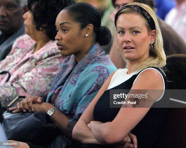 Simpson's daughter Arnelle Simpson and Simpson's girlfriend Christine Prody attend O.J. Simpson's court appearence on charges which include...