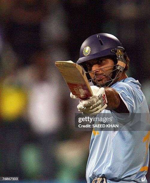 Indian cricket team player Yuvraj Singh is pictured in the ICC World Twenty20 cricket championship match at the Kingsmead Cricket Stadium in Durban,...