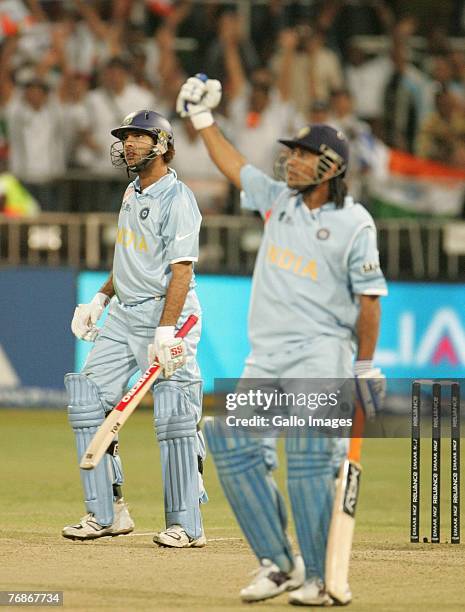 September: Yuvraj Singh of India hits six sixes off Stuart Broad of England in one over for his 58 runs off 16 balls during the ICC Twenty20 Cricket...