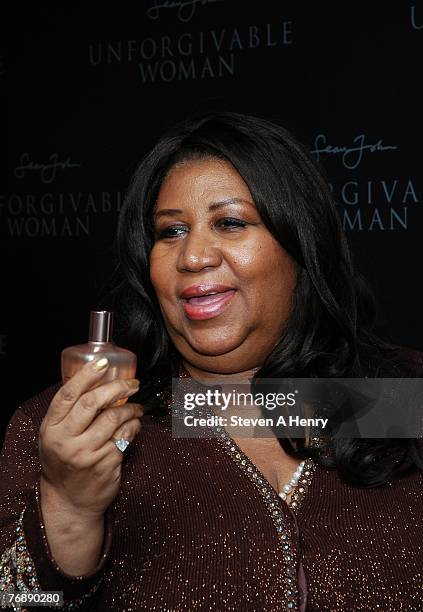 Singer Aretha Franklin attends the launch of Sean "Diddy" Combs' new scent "Unforgivable Woman" at The House of Unforgivable September 19, 2007 in...