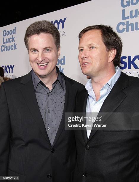Director Mark Helfrich and Lionsgate vice chairman Michael Burns pose at the premiere of Lionsgate's "Good Luck Chuck" at the National Theater on...