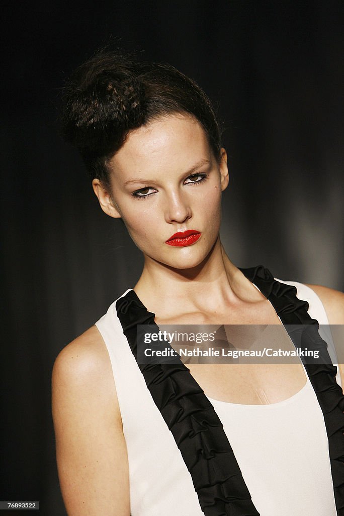 A Model Walks Down The Catwalk During The Kisa SS08 LFW Spring Summer a-model-walks-down-the-catwalk-during-the-kisa-ss08-lfw-spring-summer