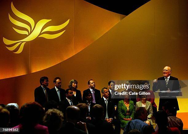 Rt. Hon. Sir Menzies Campbell addresses the Liberal Democrats as the leader of the party on the final day of their annual conference on September 20,...