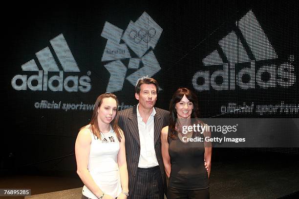 Beth Tweddle with Lord Sebastian Coe and Nadia Comaneci at the Press Conference announcing Adidas as as a T1 sponsor of the London2012 Olympic Games...