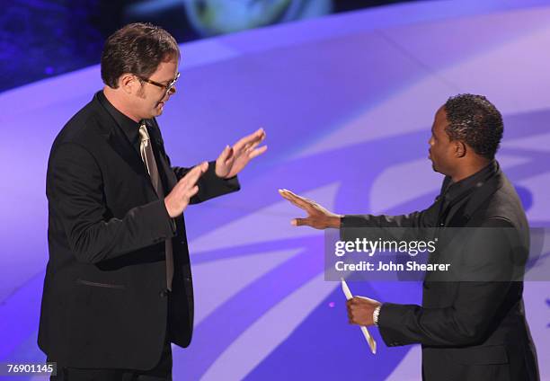 Actor Rainn Wilson and TV Personality Wayne Brady during the 59th Annual Primetime Emmy Awards at the Shrine Auditorium on September 16, 2007 in Los...