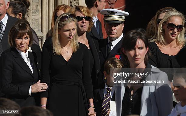 Danielle Evenou, Jeanne-Marie Martin, Clovis Martin and Judith Martin leave the Cathedral St Jean after the French TV star Jacques Martin's funeral...