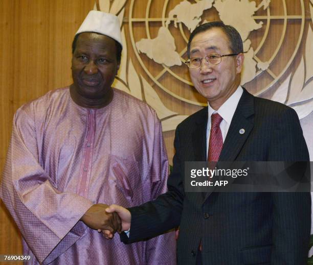 United Nations Secretary General Ban Ki-moon meets with Chairman of the African Union Chairman Alpha Oumar Konare 20 September, 2007 at the United...